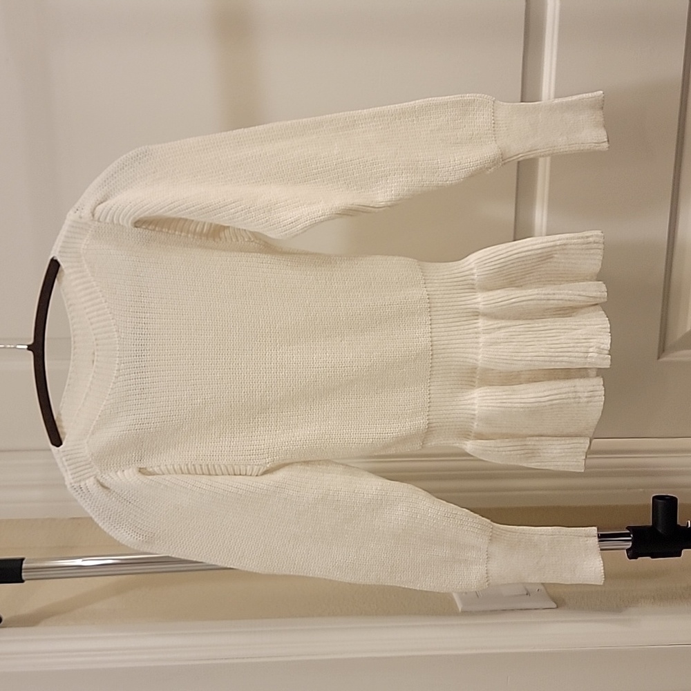 Lauren James Cream Peplum Knit Sweater Extra Small XS